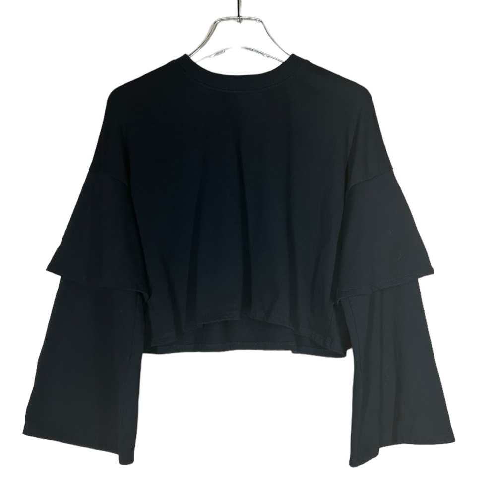 Anthropologie Grey Lab Cropped Bell Sleeve Sweatshirt